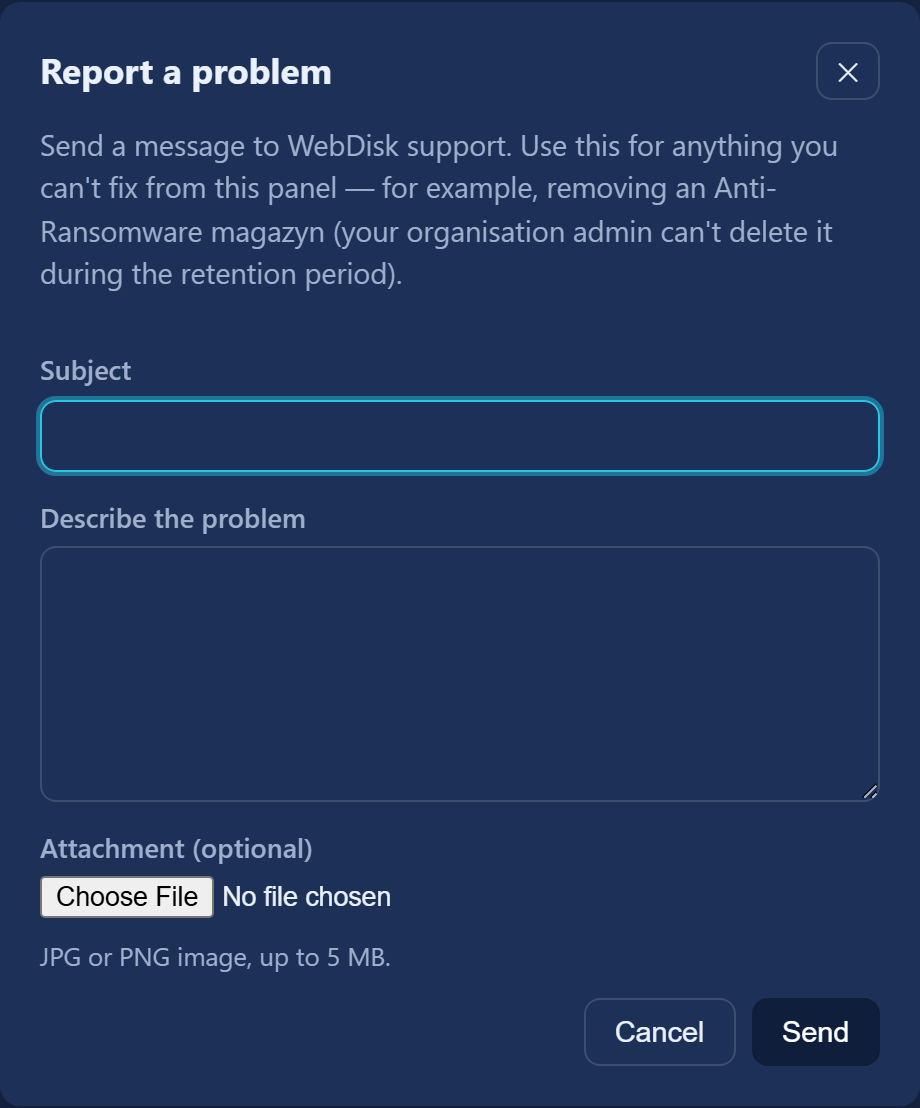 The "Report a problem" window