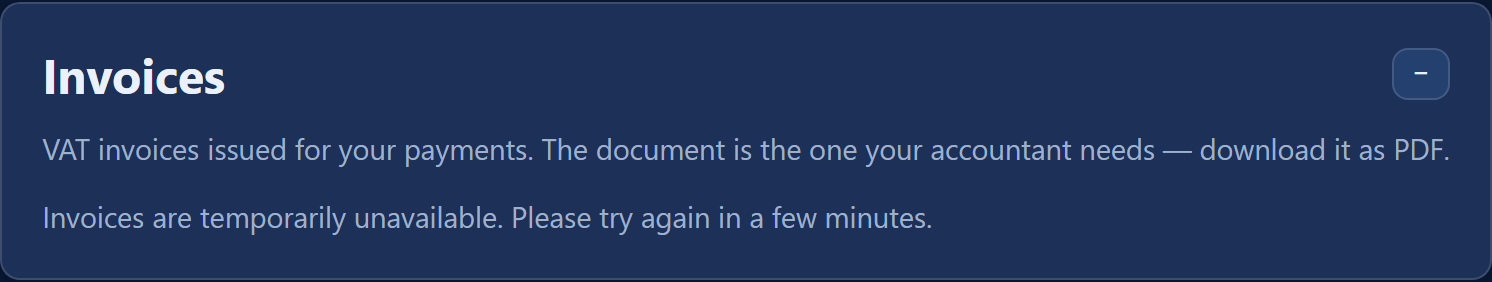 The "Invoices" section with the list of documents