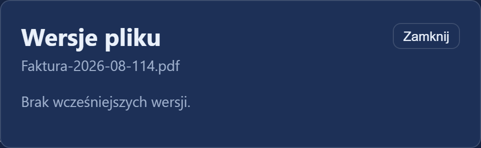 Okno wersji pliku z listą wersji i przyciskiem „Przywróć”