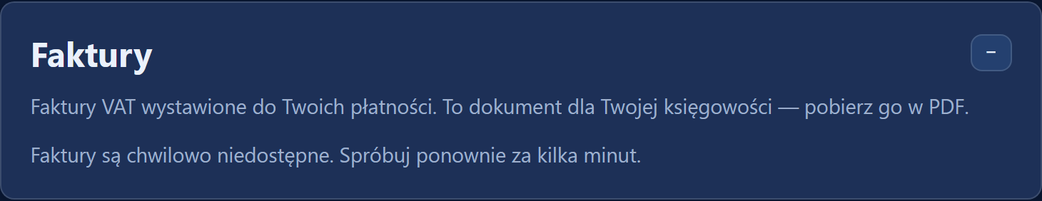 Sekcja „Faktury” z listą dokumentów