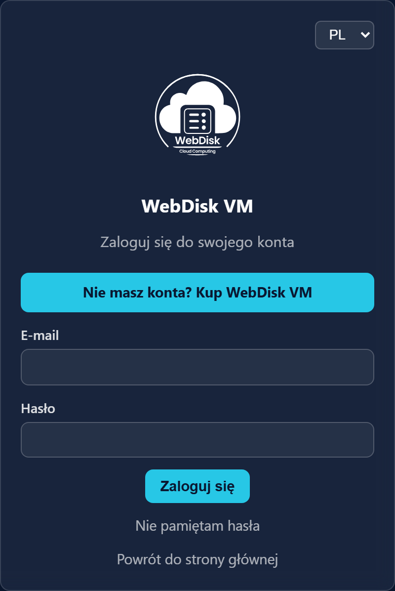 Ekran logowania WebDisk VM